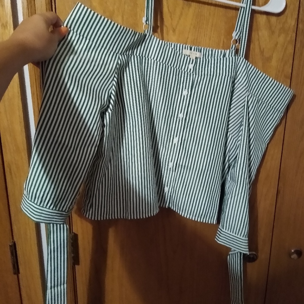 Green stripe tie crop top